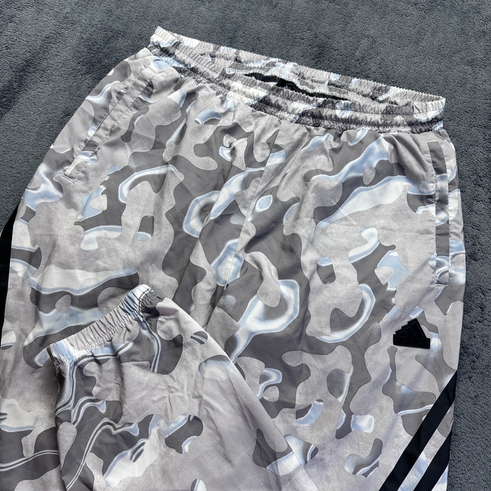 Adidas Future Icons Track Pants Mens Large Grey Camo Liquid Print Joggers AOP